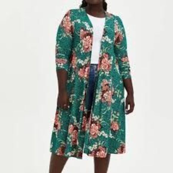 NWT Torrid Super Soft Knit long cardigan floral safari boho hippie tropical 5X - Picture 1 of 7